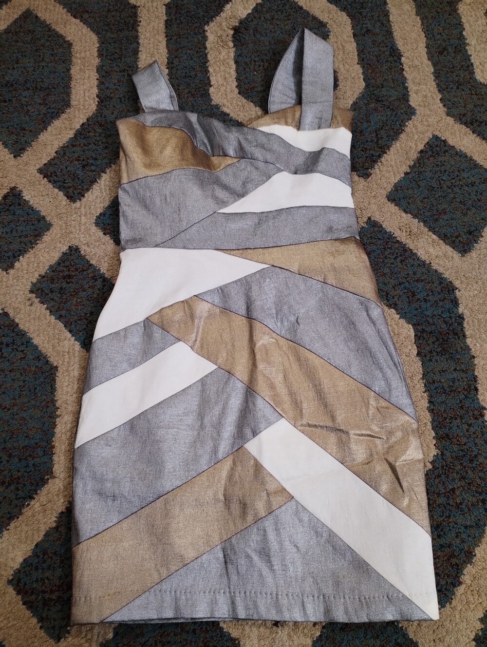 Jessica McLinctock Stylish Gray and Gold Dress
